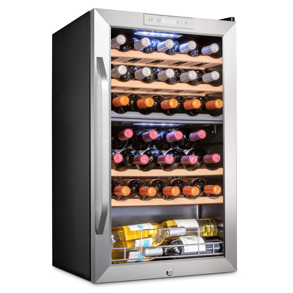 Ivation 33 Bottle Freestanding Wine Refrigerator, Dual Zone Wine Fridge with Lock, Stainless Steel