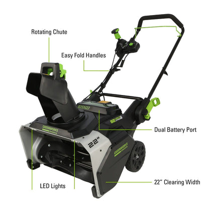 Greenworks 82V 22" Snow Blower w/ 5.0Ah Battery and Dual Port Charger - 2612502