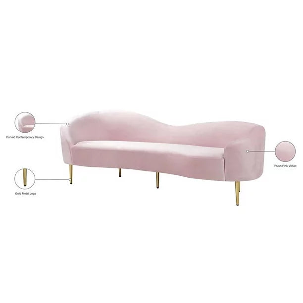 Meridian Furniture Ritz Contemporary Velvet Sofa in Pink - 659Pink-S