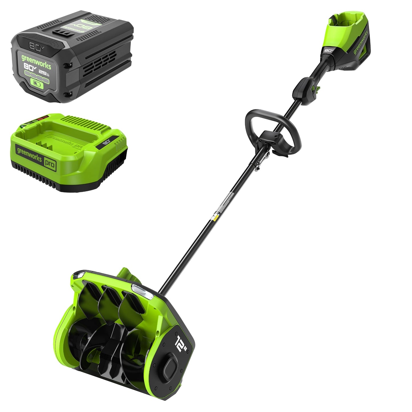 Greenworks 80V 12" Cordless Battery LED Snow Shovel w/ Directional Vanes, 2.5Ah Battery and Charger - 2618202