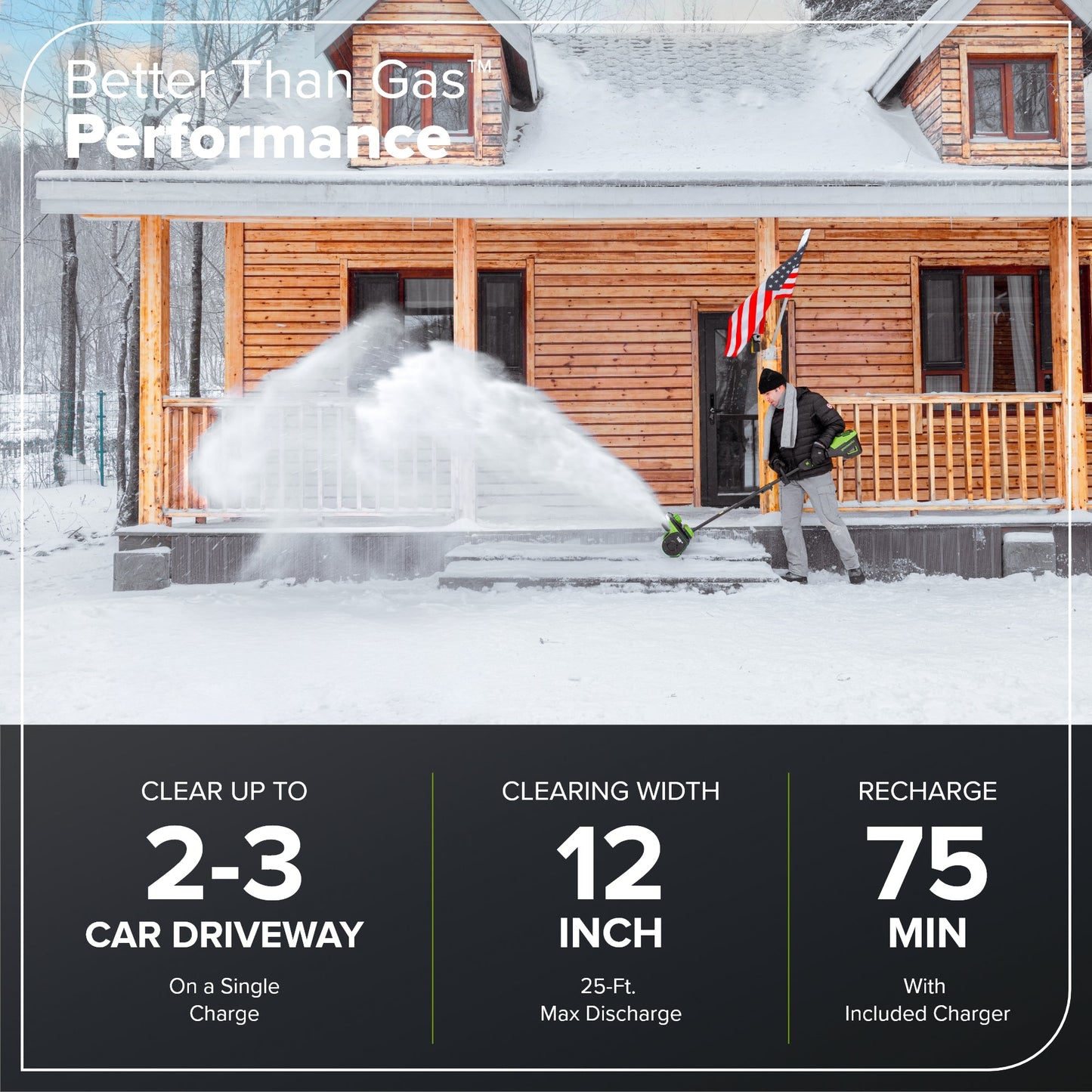 Greenworks 80V 12" Cordless Battery LED Snow Shovel w/ Directional Vanes, 2.5Ah Battery and Charger - 2618202