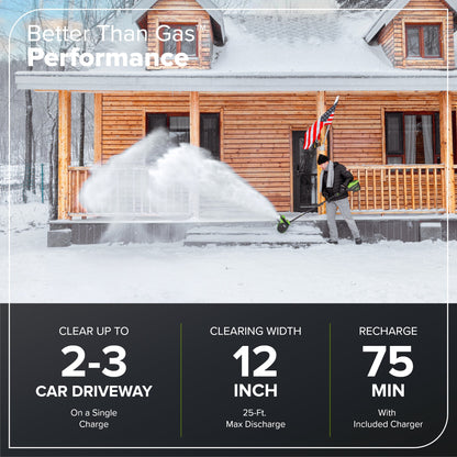 Greenworks 80V 12" Cordless Battery LED Snow Shovel w/ Directional Vanes, 2.5Ah Battery and Charger - 2618202