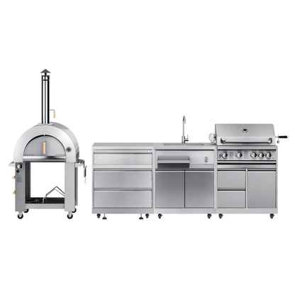 KOOLMORE KoolMore Outdoor Kitchen Series Modular Kitchen with a Dual Fuel Pizza Oven, 3 Drawer Cabinet, Sink, 30 in. BBQ Grill and Cabinet in Stainless-Steel  - KMOKSKITCONFIG103