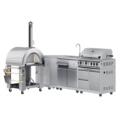 KOOLMORE KoolMore Outdoor Kitchen Series Modular Kitchen with a Dual Fuel Pizza Oven, Corner Cabinet, Sink, 30 in. BBQ Grill and Cabinet in Stainless-Steel - KMOKSKITCONFIG105