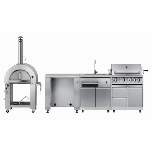 KOOLMORE KoolMore Outdoor Kitchen Series Modular Kitchen with a Dual Fuel Pizza Oven, Refrigerator and Cabinet, Sink, 30 in. BBQ Grill And Grill Cabinet in Stainless-Steel (KM-OKSKIT-CONFIG118) - KMOKSKITCONFIG118