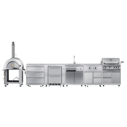 KOOLMORE KoolMore Outdoor Kitchen Series Modular Kitchen with a Dual Fuel Pizza Oven, 3 Drawer Cabinet, Refrigerator and Cabinet, Sink, Side Burner and 30 in. BBQ Grill with Cabinet in Stainless-Steel - KMOKSKITCONFIG109