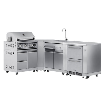 KOOLMORE KoolMore Outdoor Kitchen Series Modular Kitchen with a 30 in. BBQ Grill And Grill Cabinet, Corner Cabinet, Sink, Refrigerator and Cabinet in Stainless-Steel  - KMOKSKITCONFIG115
