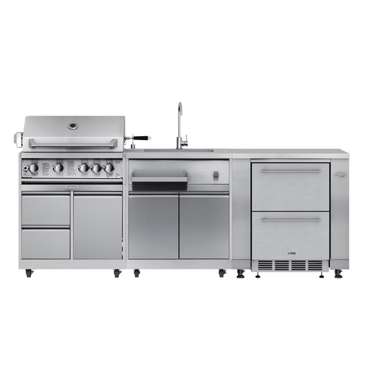 KOOLMORE KMOKSKITCONFIG116 KoolMore Outdoor Kitchen Series Modular Kitchen with a 30 in. BBQ Grill And Grill Cabinet, Sink, Refrigerator and Cabinet in Stainless-Steel (KM-OKSKIT-CONFIG116)