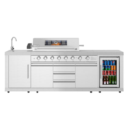 KOOLMORE KoolMore Reserve Outdoor Kitchen Island with 6 Burner Grill and Side Burner, Sink, Storage Cabinet and Beverage Refrigerator in Stainless-Steel - KMOKSBQHUB