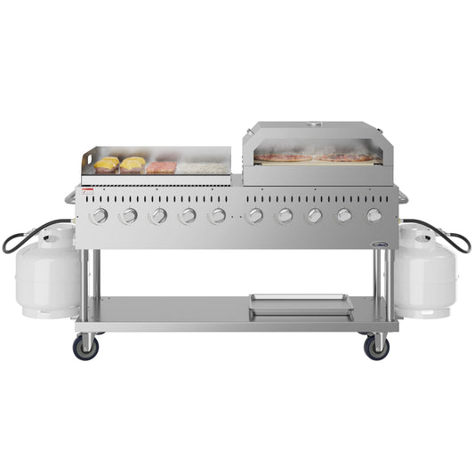 KOOLMORE 72 in. Full Stainless Steel Commercial Outdoor Propane Gas Grill with 36 in. Griddle and 36 in.Pizza Oven, ETL Listed in Stainless-Steel (CGKIT7-G36P36) - CGKIT7G36P36