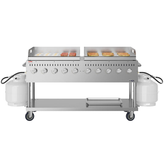KOOLMORE 72 in. 10-Burner Commercial Outdoor Propane Gas Grill with Two 36 in. Griddles in Stainless-Steel, ETL Listed (CGKIT7-G36G36) - CGKIT7G36G36
