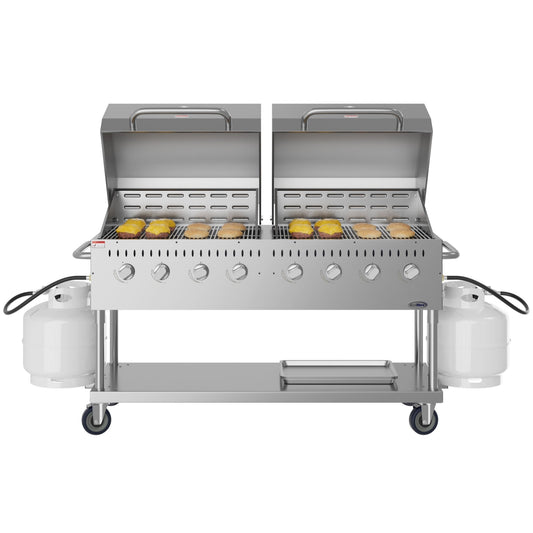 KOOLMORE 60 in. 8-Burner Commercial Outdoor Propane Gas Grill with 2 Roll Dome Covers in Stainless-Steel, ETL Listed (CGKIT6-D30D30) - CGKIT6D30D30