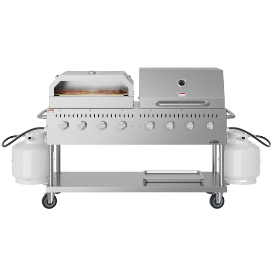 KOOLMORE 60 in. 8-Burner Commercial Outdoor Propane Gas Grill With 30 in. Roll Dome Cover and 30 in. Pizza Oven in Stainless-Steel, ETL Listed (CGKIT6-D30P30) - CGKIT6D30P30
