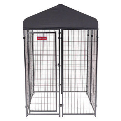 Lucky Dog STAY Series 4 x 4 x 6 Foot Roofed Steel Frame Studio Dog Kennel, Grey - 268849
