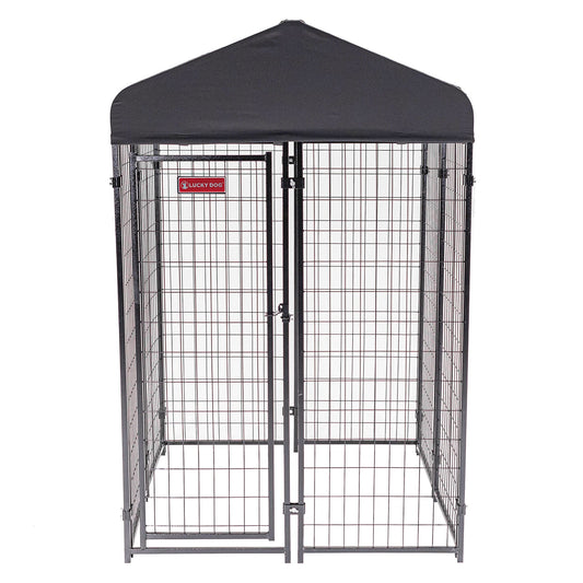 Lucky Dog STAY Series 4 x 4 x 6 Foot Roofed Steel Frame Studio Dog Kennel, Grey - 268849