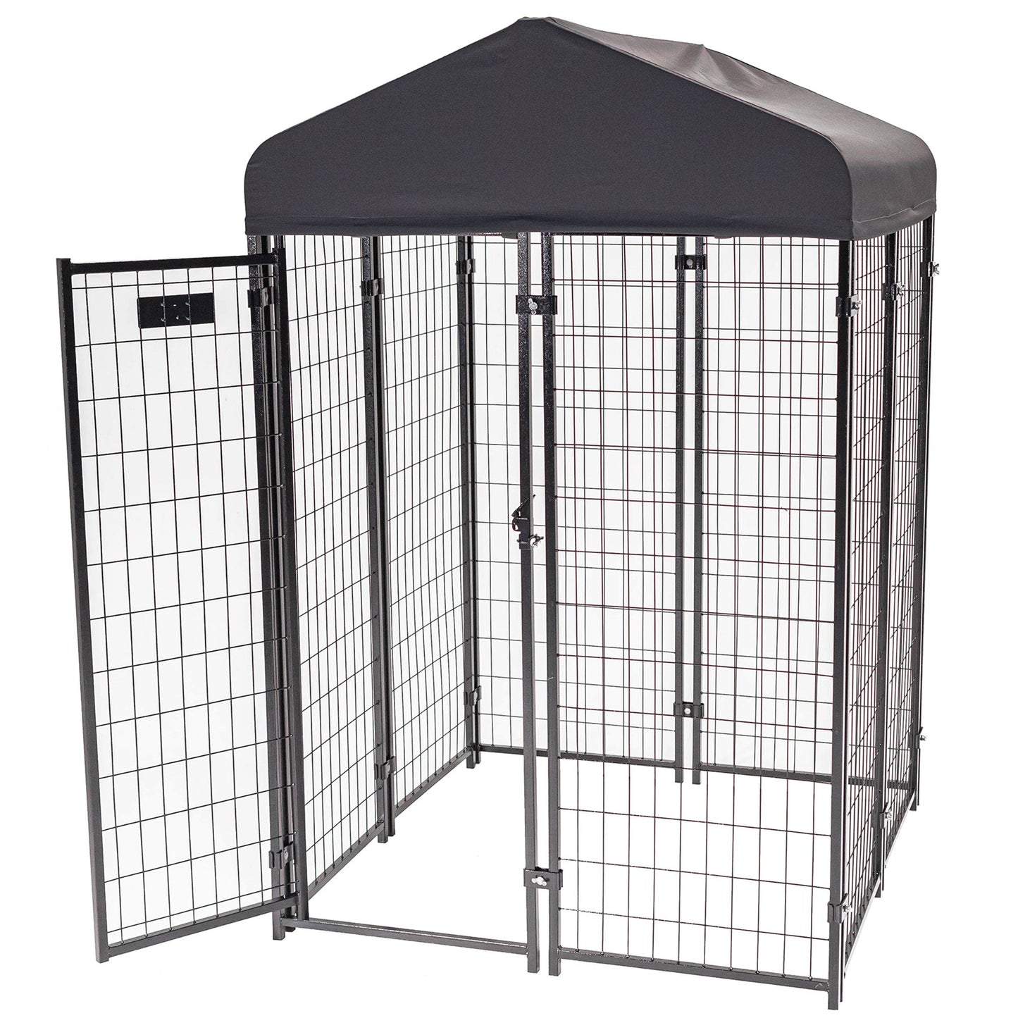 Lucky Dog STAY Series 4 x 4 x 6 Foot Roofed Steel Frame Studio Dog Kennel, Grey - 268849