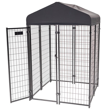 Lucky Dog STAY Series 4 x 4 x 6 Foot Roofed Steel Frame Studio Dog Kennel, Grey - 268849