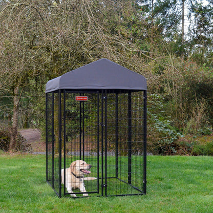Lucky Dog STAY Series 4 x 4 x 6 Foot Roofed Steel Frame Studio Dog Kennel, Grey - 268849