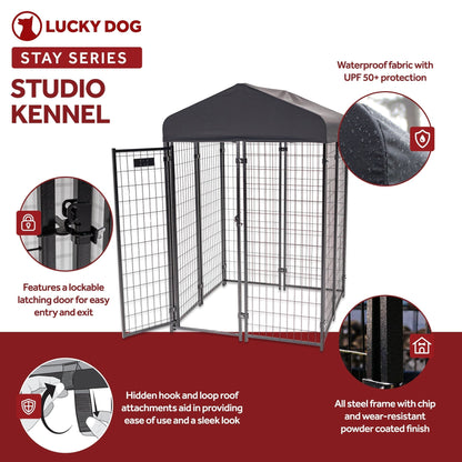 Lucky Dog STAY Series 4 x 4 x 6 Foot Roofed Steel Frame Studio Dog Kennel, Grey - 268849