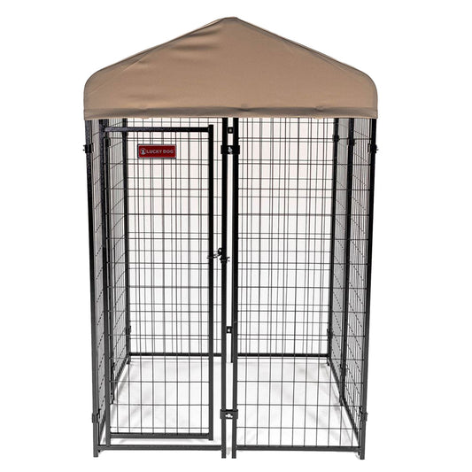 Lucky Dog STAY Series 4 x 4 x 6 Foot Roofed Steel Frame Studio Dog Kennel, Khaki - 268850