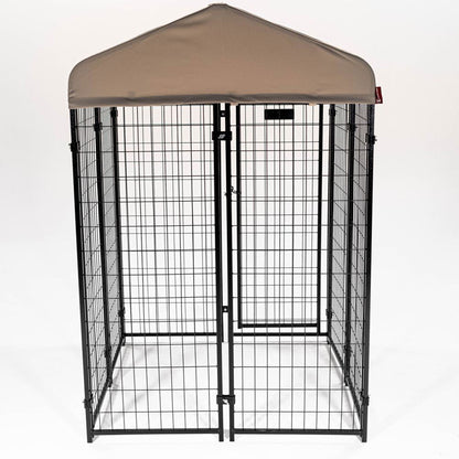 Lucky Dog STAY Series 4 x 4 x 6 Foot Roofed Steel Frame Studio Dog Kennel, Khaki - 268850