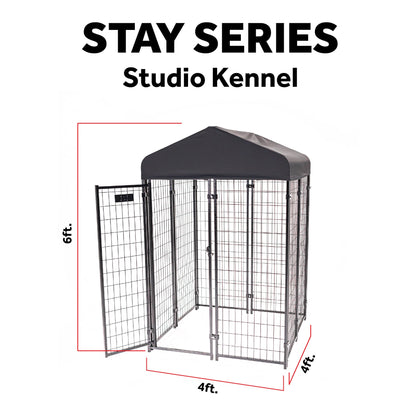 Lucky Dog STAY Series 4 x 4 x 6 Foot Roofed Steel Frame Studio Dog Kennel, Grey - 268849