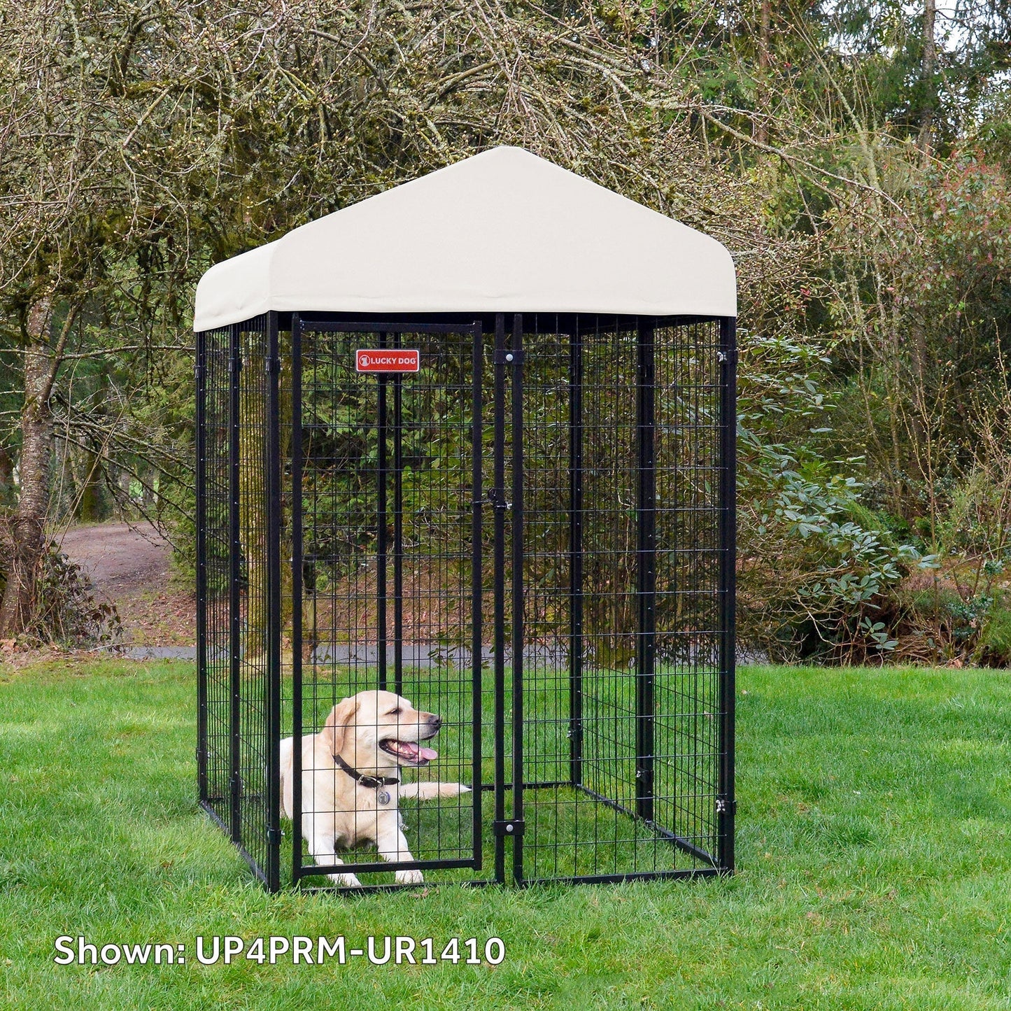 Lucky Dog STAY Series 4 x 4 x 6 Foot Roofed Steel Frame Studio Dog Kennel, Khaki - 268850
