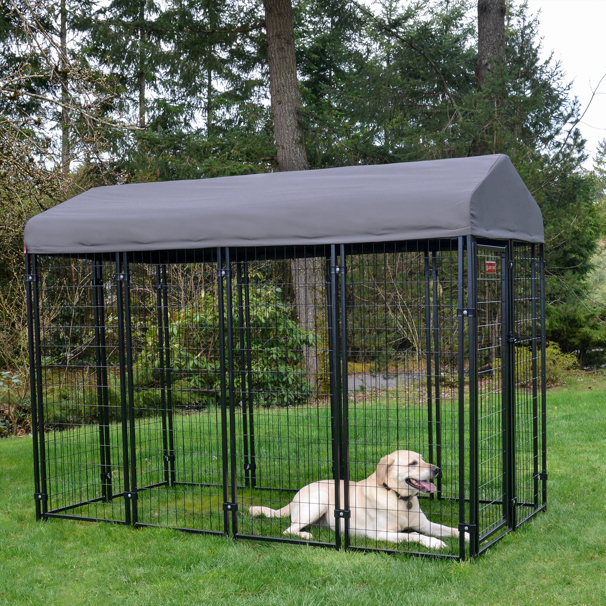 Lucky Dog STAY Series 4 x 8 x 6 Foot Roofed Steel Frame Villa Dog Kennel, Grey - 268851