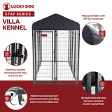 Lucky Dog STAY Series 4 x 8 x 6 Foot Roofed Steel Frame Villa Dog Kennel, Grey - 268851