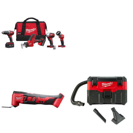 Milwaukee 2695-24 M18 4-Tool Combo Kit W/ FREE 2626-20 M18 Multi Tool & Vacuum - 760812