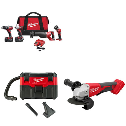 Milwaukee 2696-24 M18 4-Tool Combo Kit W/ FREE 0880-20 18V Vacuum & Grinder - 737953