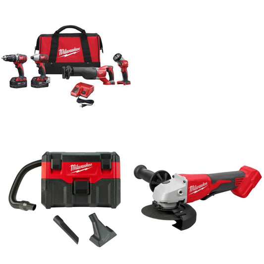 Milwaukee 2696-24 M18 4-Tool Combo Kit W/ FREE 0880-20 18V Vacuum & Grinder - 737953