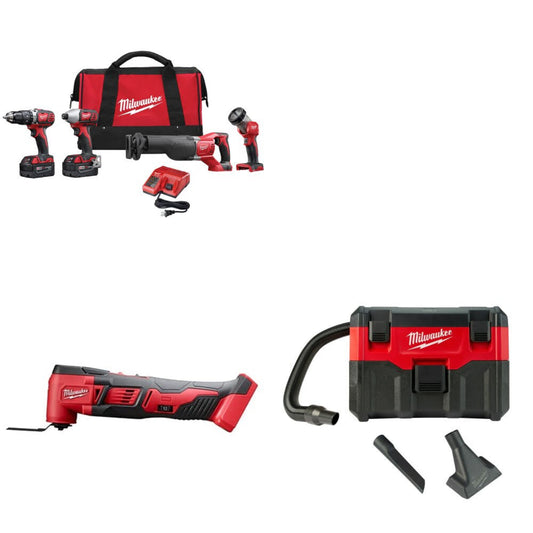 Milwaukee 2696-24 M18 4-Tool Combo Kit W/ FREE 2626-20 M18  Multi Tool & Vacuum - 760814