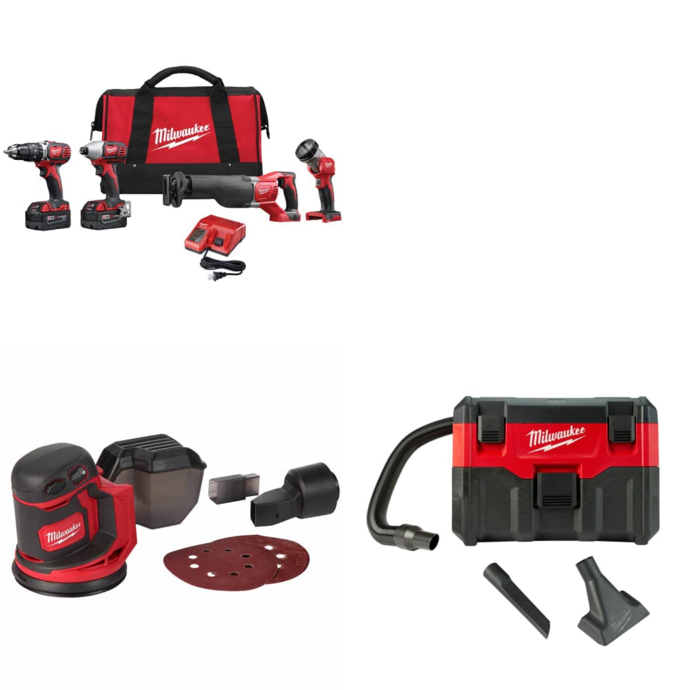 Milwaukee 2696-24 M18 4-Tool Combo Kit W/ FREE 2648-20 M18 Orbit Sander & Vacuum - 760815