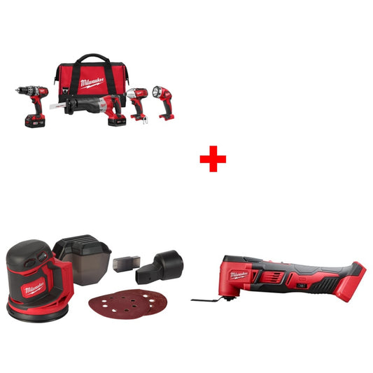 Milwaukee 2696-24 M18 Crdlss 4-Tool Comb Kit w Rdm Orbt Sndr & M18 Osc Mlti-Tool - 427603