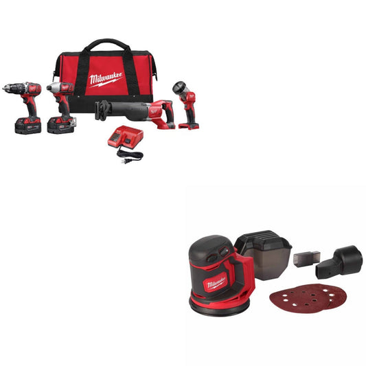 Milwaukee 2696-24 M18 4pc Combo Kit w/ Two FREE 2648-20 M18 Random Orbit Sander - 616493