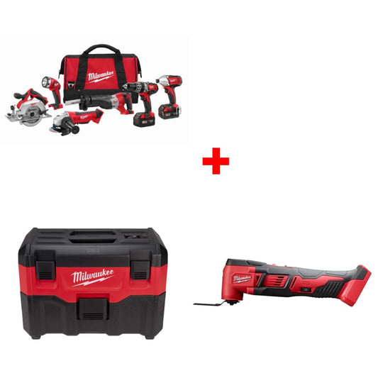 Milwaukee 2696-26 M18 6-Tool Combo Kit w/ FREE 0880-20 18V Vacuum & Multi-Tool - 637549
