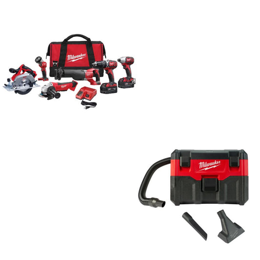 Milwaukee 2696-26 M18 6-Tool Combo Kit w/ Two FREE 0880-20 18V Wet/Dry Vacuum, Bare - 616494