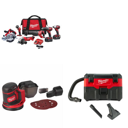 Milwaukee 2696-26 M18 6-Tool Combo Kit W/ FREE 2648-20 M18 Orbit Sander & Vacuum - 760819