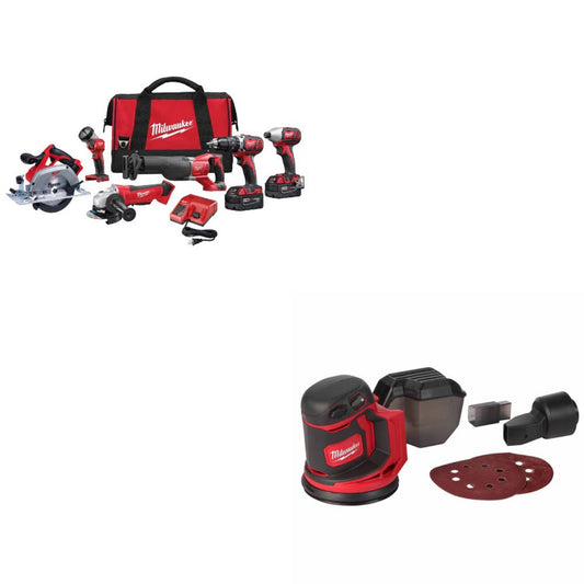 Milwaukee 2696-26 M18 6pc Combo Kit w/ Two FREE 2648-20 M18 Random Orbit Sanders - 616521