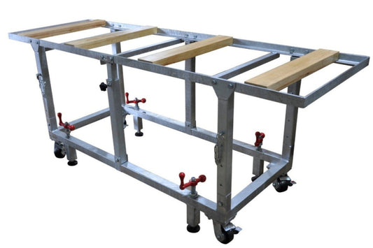 Weha 27" Adjustable Height Galvanized Fabrication Work Table with 4 Levelers / Stabilizers - 140467