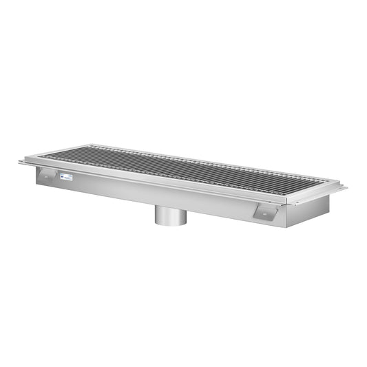 KOOLMORE 12" x 42" Stainless Steel Floor Trough Drain, 14-Gauge with Subway-Style Grating & Removable Drain Basket, NSF Listed  - KMFTG1242