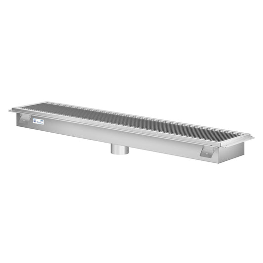 KOOLMORE 12" x 54" Stainless Steel Floor Trough Drain, 14-Gauge with Subway-Style Grating & Removable Drain Basket, NSF Listed  - KMFTG1254