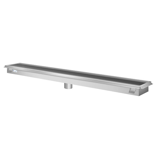 KOOLMORE 12" x 84" Stainless Steel Floor Trough Drain, 14-Gauge with Subway-Style Grating & Removable Drain Basket, NSF Listed - KMFTG1284