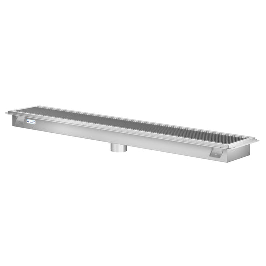 KOOLMORE 12" x 72" Stainless Steel Floor Trough Drain, 14-Gauge with Subway-Style Grating & Removable Drain Basket, NSF Listed - KMFTG1272
