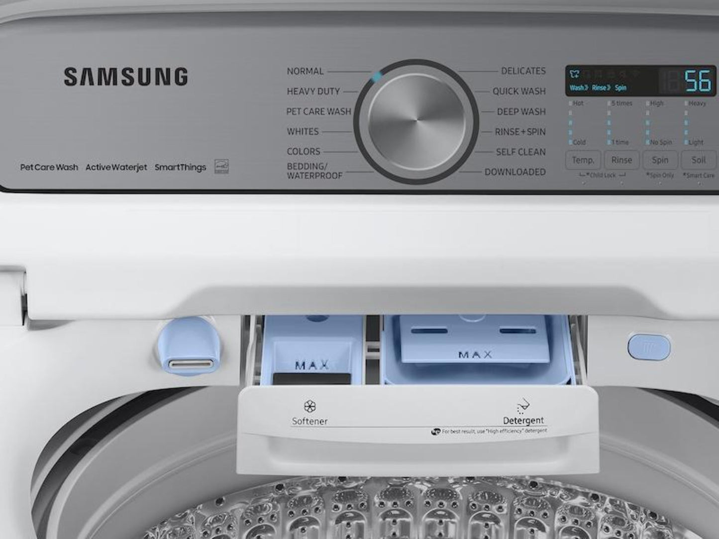 SAMSUNG 5.4 cu. ft. Smart Top Load Washer with Pet Care Solution and Super Speed Wash in White - WA54CG7150AW-KT