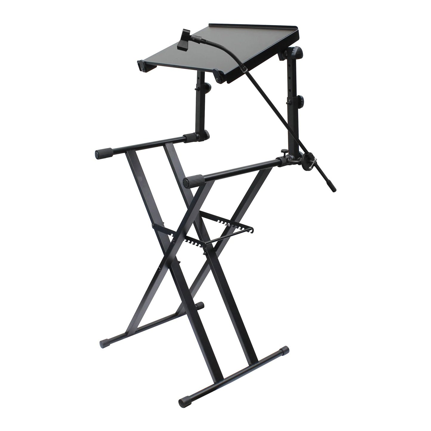 Odyssey Case 2 Tier DJ X Stand Combo Pack with Mic Boom & Top Shelf, Black - 404219