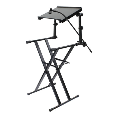 Odyssey Case 2 Tier DJ X Stand Combo Pack with Mic Boom & Top Shelf, Black - 404219