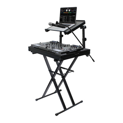 Odyssey Case 2 Tier DJ X Stand Combo Pack with Mic Boom & Top Shelf, Black - 404219