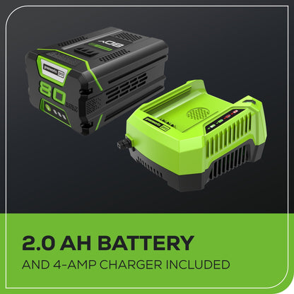 Greenworks 80V 10" Brushless Cultivator / Tiller w/ 2.0Ah Battery & Charger - 2800302